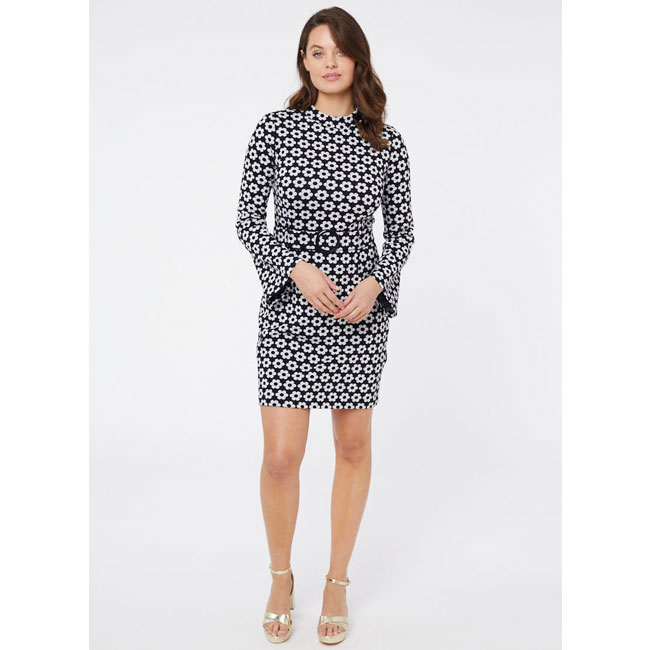 Tate Monochrome Daisy Print Jersey Dress